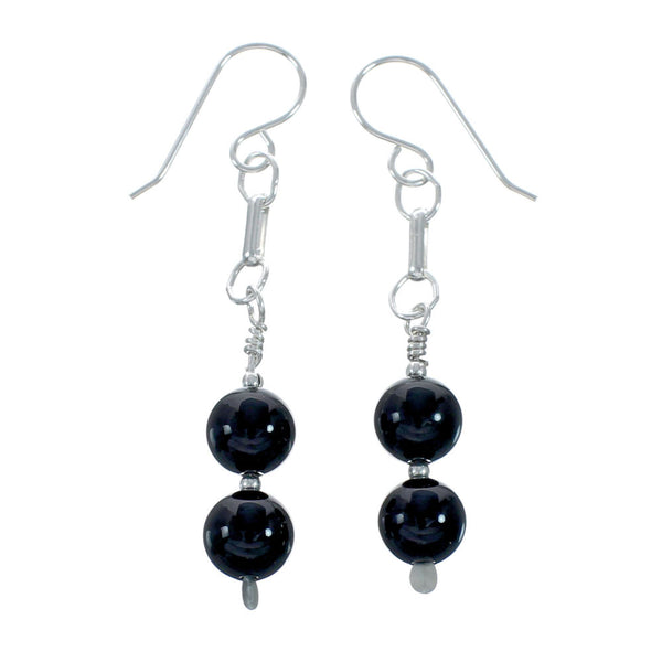 Sterling Silver Onyx Bead Hook Dangle Earrings X10930